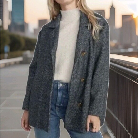 Soft-Brushed Herringbone Car Coat Women’s S Lined Relaxed Old Navy - Picture 1 of 12